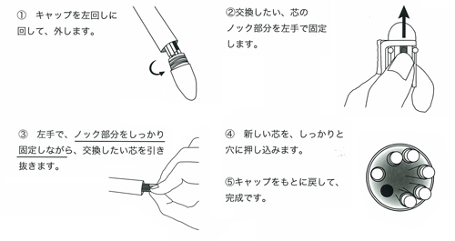 多色ボールペンの芯の替え方がわかりません。